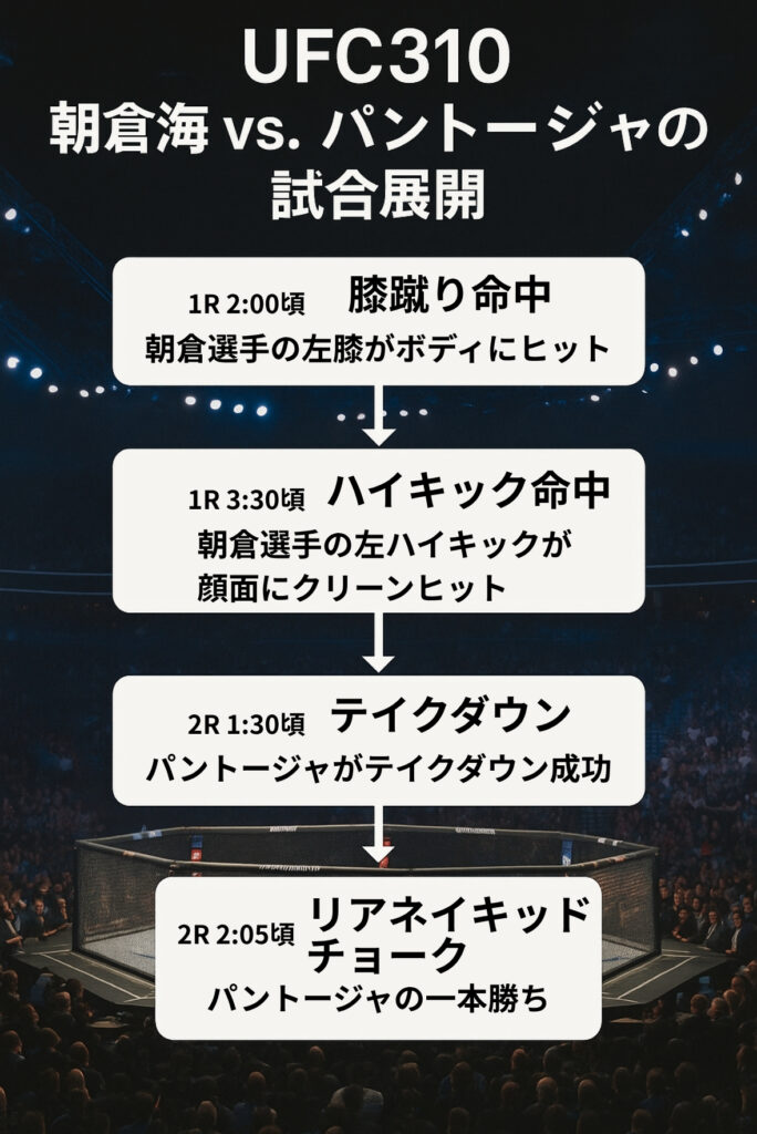 UFC310朝倉海vsパントージャの試合展開のフロー図